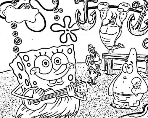 Spongebob suona la chitarra agli amici