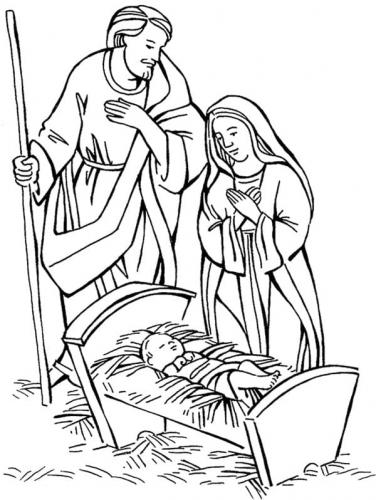Giuseppe e Maria guardano Gesù bambino