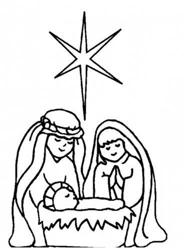 Presepe stilizzato con Maria, Giuseppe, Gesù bambino e la stella