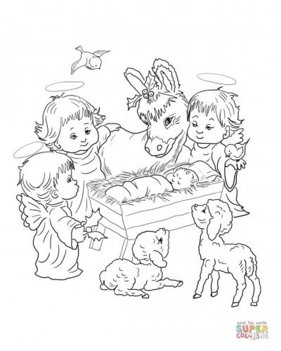 Gesù bambino circondato da angioletti e animali
